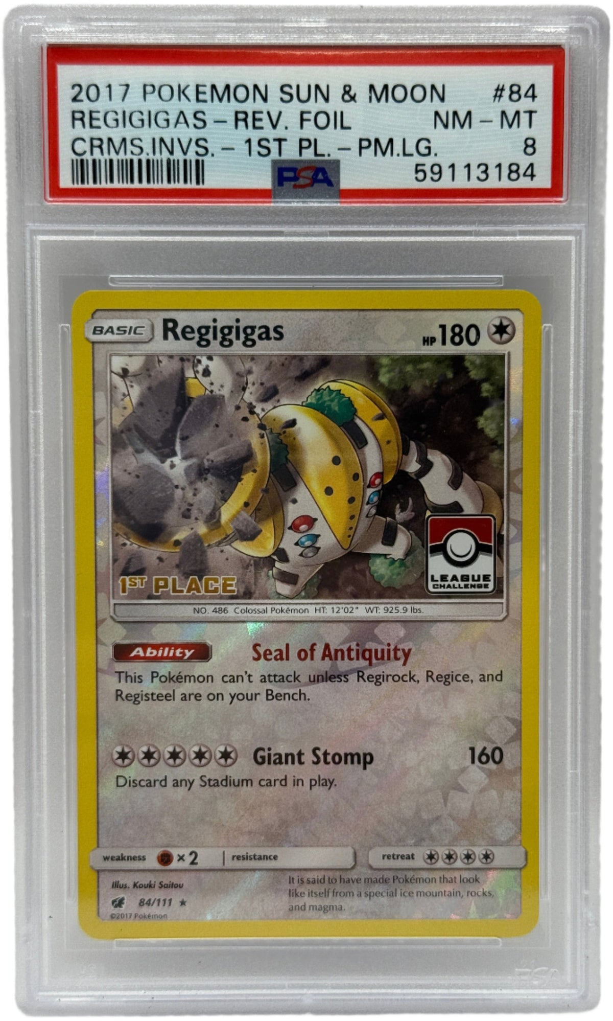 2017 Pokémon League Crismon Invasion Regigigas 1st Place Reverse Holo 84/111 PSA 8 NEAR MINT - MINT