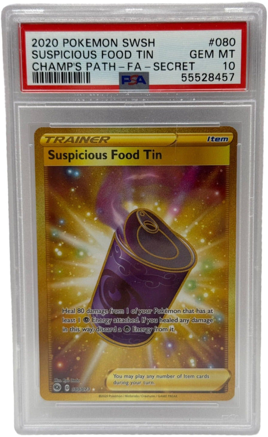 2020 Pokémon Champion's Path Suspicious Food Tin Gold Secre Rare 080/073 PSA 10 GEM MINT