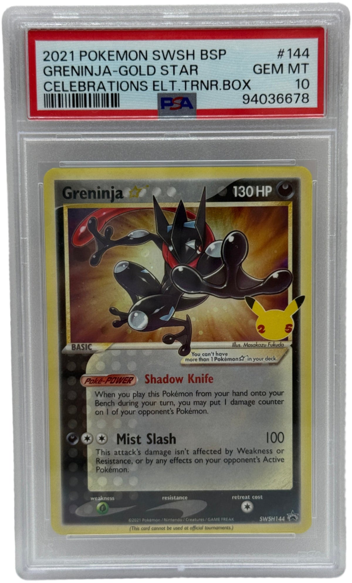 2021 Pokémon SWSH Celebrations ETB Greninja Gold Star SWSH144 PSA 10 GEM MINT
