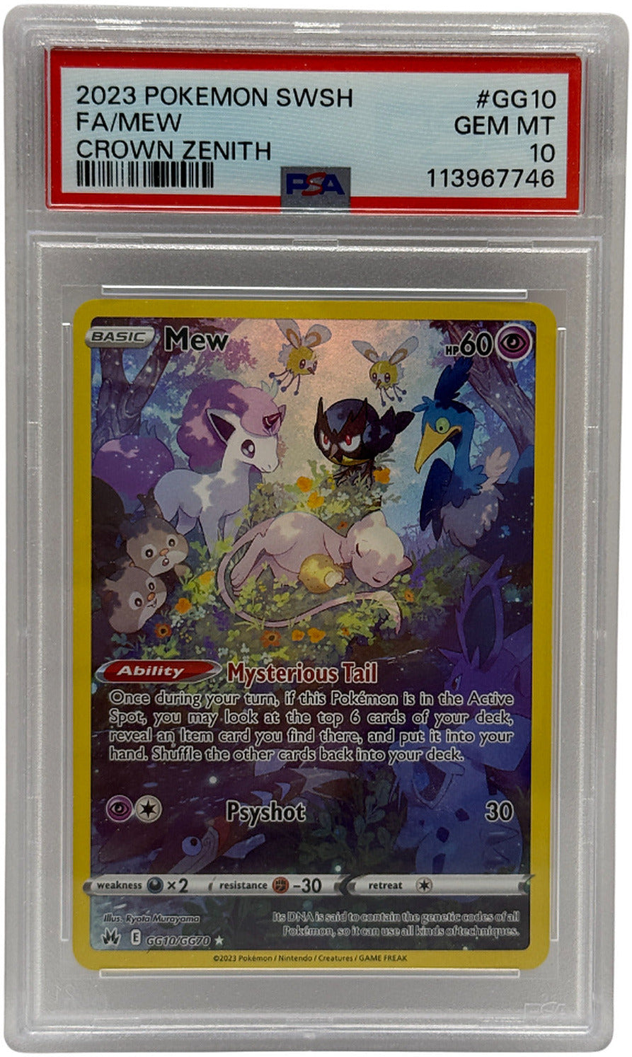 Pokémon trading card in protective packaging with a white background