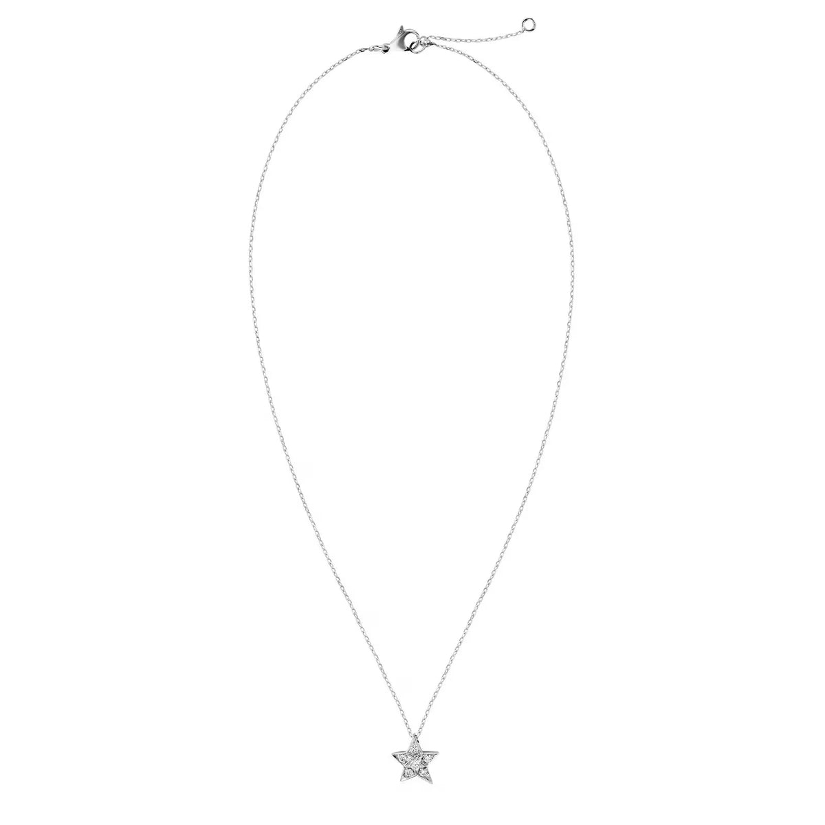 CHANEL Jewelry 18k White Gold 0.22cttw Diamond Comète Small Star Pendant Necklace 16.25" (J2709)