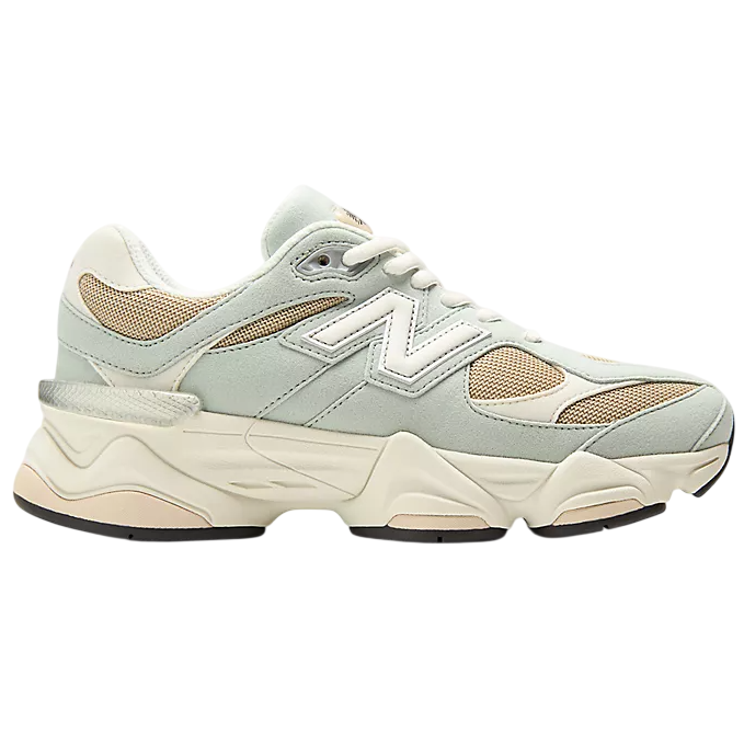 White sneaker with beige accents on a white background