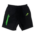 Psychworld Pantaloncini in tela nera con logo lime verde