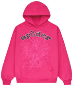 Sp5der Rhinestone Legacy Web Hoodie Pink & Black - Image 1