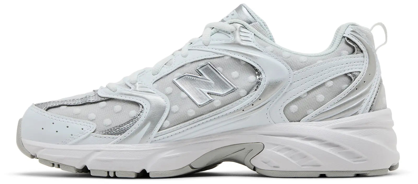 New Balance 530 White Silver Metallic Polka Dots