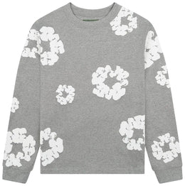 Denim Tears Langarm-Tee mit Baumwollkranz-Print Grau