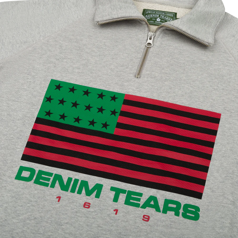 Denim Tears ADG Pan African American Flag Half Zip Grey