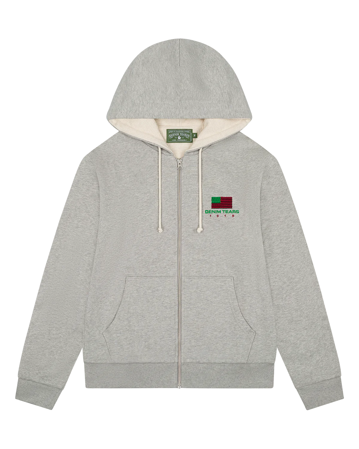 Denim Tears 1619 Pan African American Flag Thermal Lined Zip Hoodie Grey