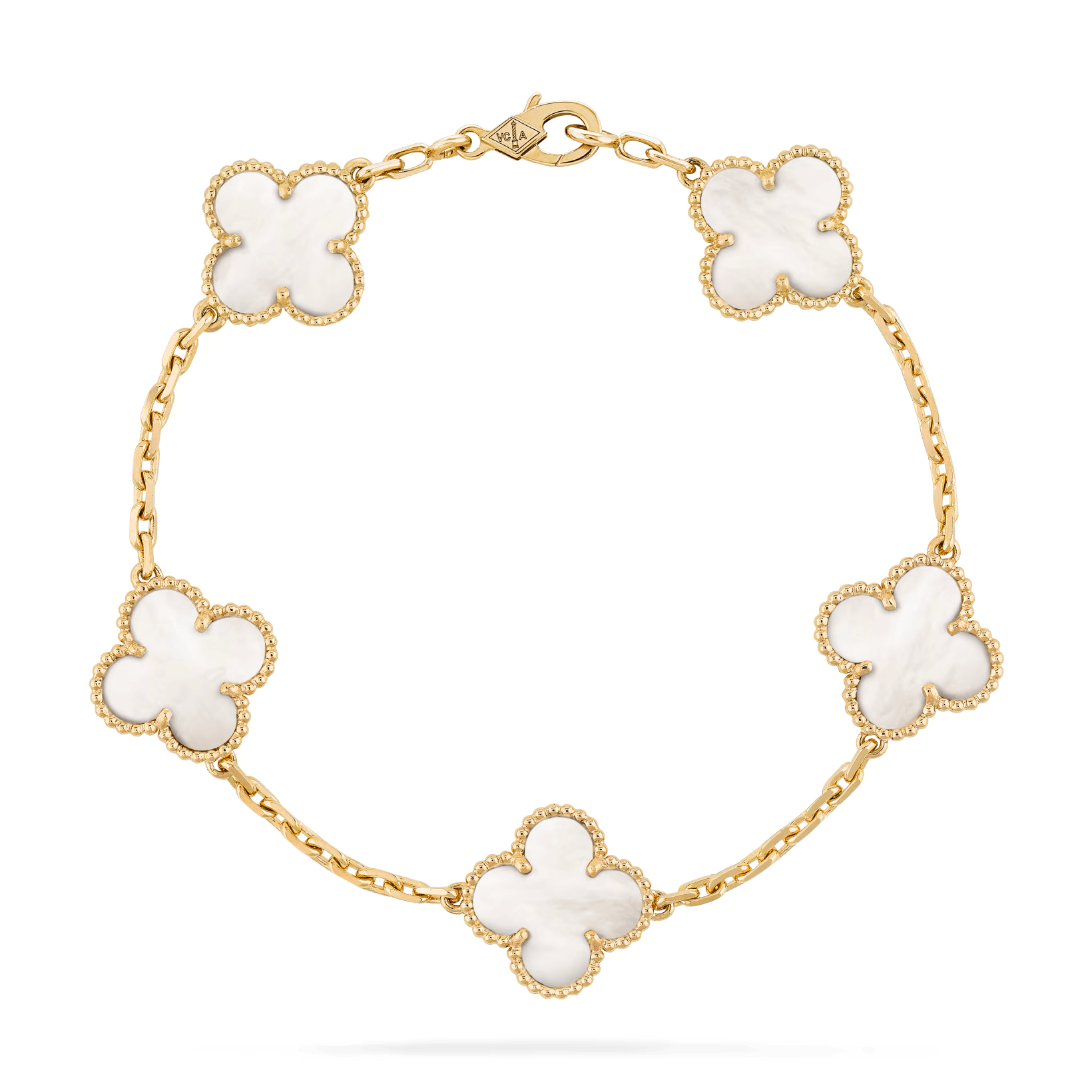 Van Cleef & Arpels Vintage Alhambra bracelet, 5 motifs 18K yellow gold, Mother-of-pearl