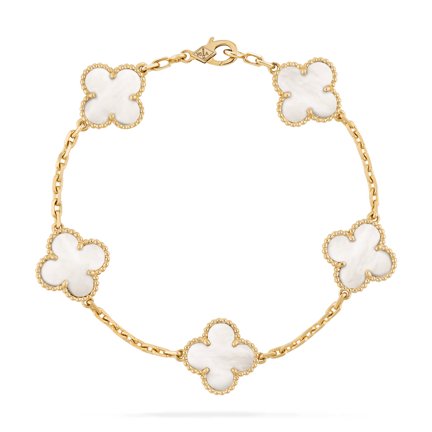 Van Cleef & Arpels Vintage Alhambra bracelet, 5 motifs 18K yellow gold, Mother-of-pearl