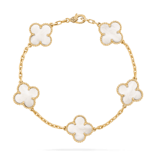 Van Cleef & Arpels Vintage Alhambra bracelet, 5 motifs 18K yellow gold, Mother-of-pearl