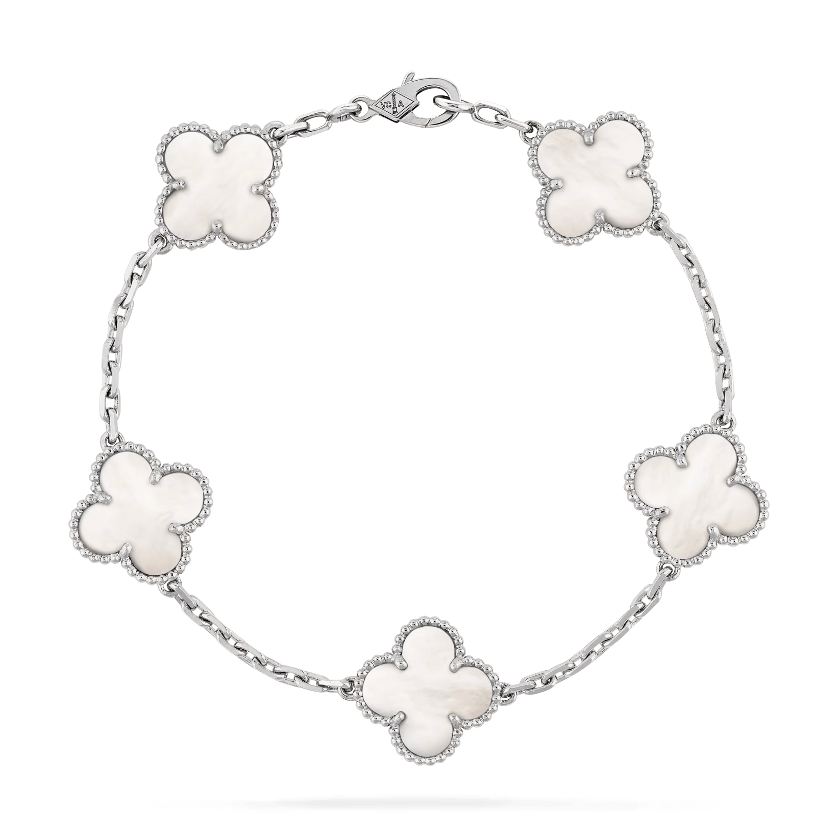 Van Cleef & Arpels Vintage Alhambra bracelet, 5 motifs 18K white gold, Mother-of-pearl