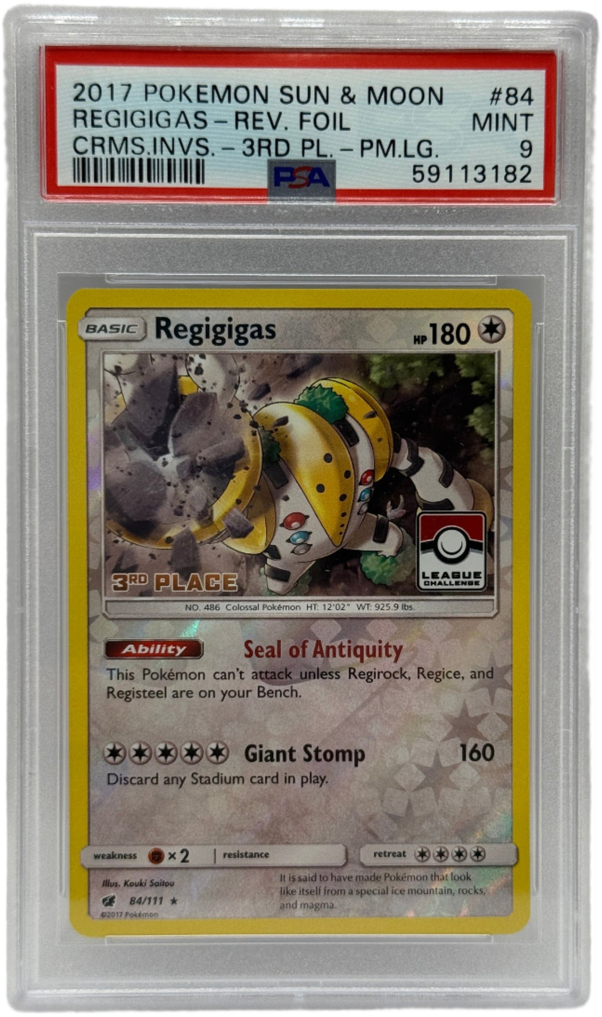 2017 Pokémon League Crismon Invasion Regigigas 3rd Place Reverse Holo 84/111 PSA 9 MINT