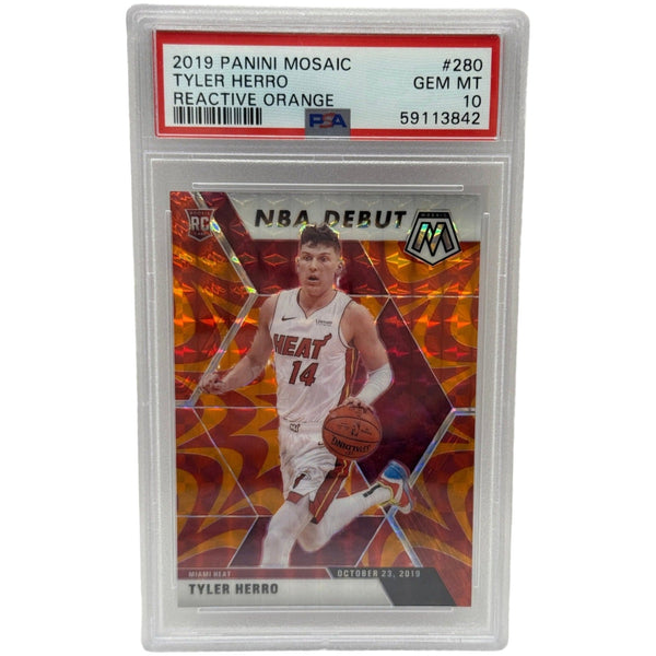 2019 Panini Mosaic Tyler Herro Reactive Orange Rookie Card #280 PSA 10 GEM MINT