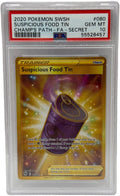 2020 Pokémon Champions Path Verdächtige Lebensmittelkonserve Goldene Secret Rare 080/073 PSA 10 GEM MINT