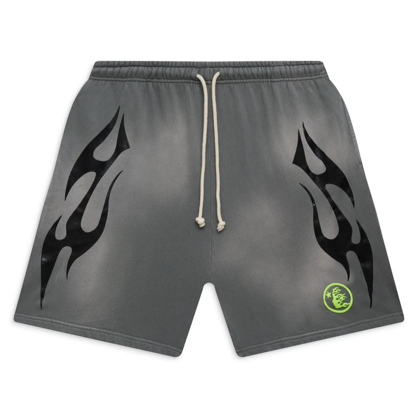 Hellstar Studios Flame Shorts Grey & Green