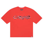 Red t-shirt with a graphic design on a white background - Image 1