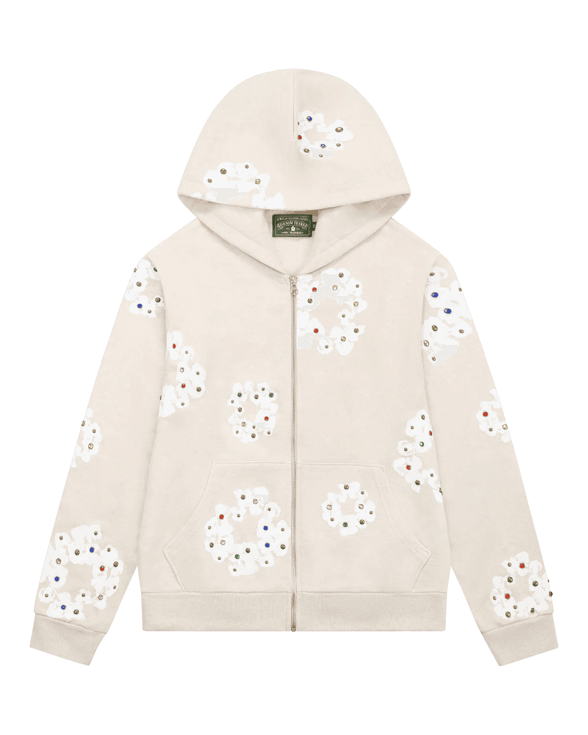 Denim Tears Rhinestone Cotton Wreath Zip Hoodie Oatmeal