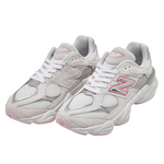 Pair of light gray sneakers with a pink logo on a white background - Image 2