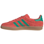 Red Adidas sneaker with green stripes on a white background - Image 3