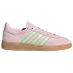Pink Adidas sneaker with green stripes on a white background - Image 1