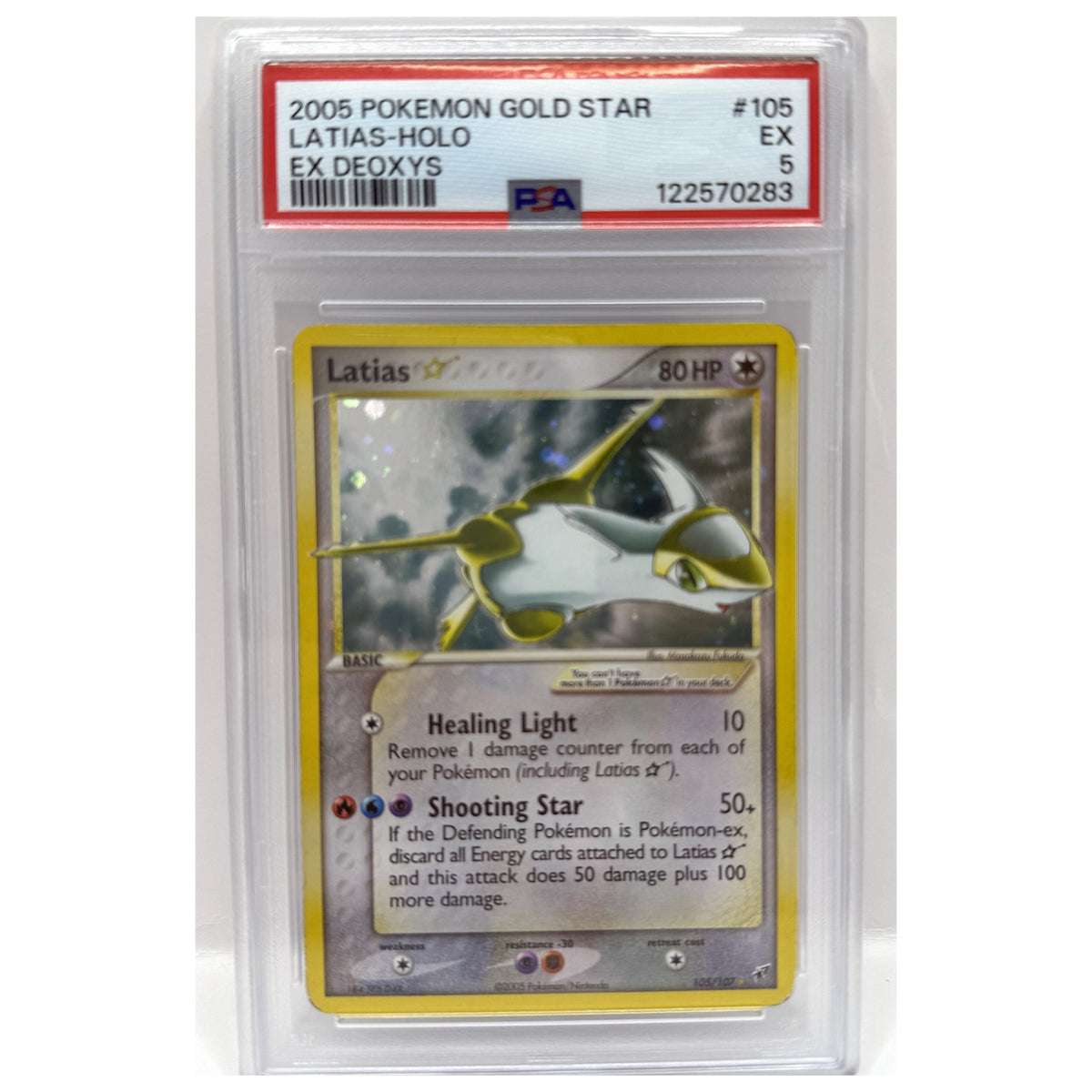 2005 Pokémon Ex Deoxys Gold Star Holo Latias 105/107 PSA 5 EXCELLENT — front