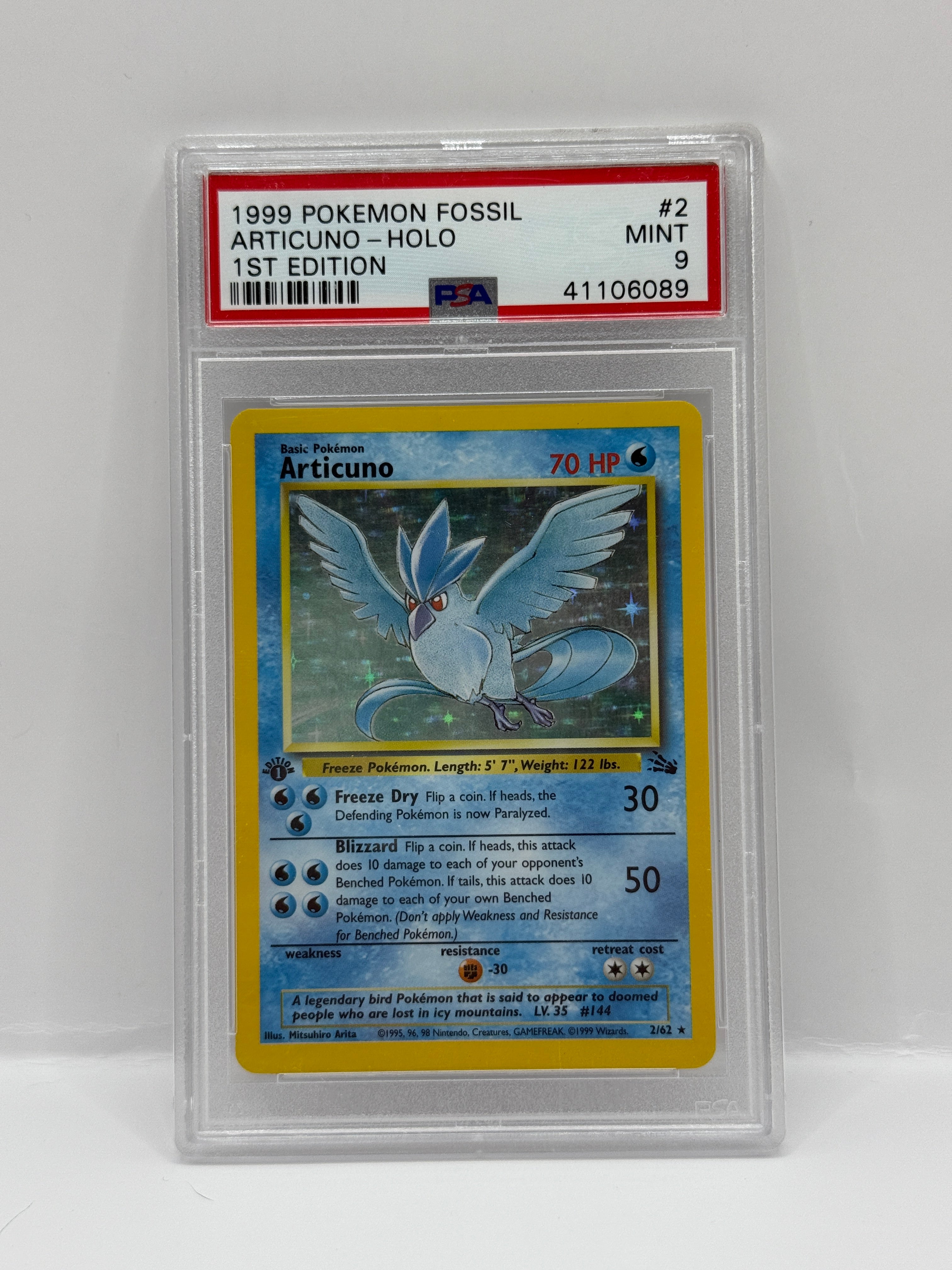 1999 Pokémon Fossil 1st Edition Articuno Holo 2/62 PSA 9 MINT