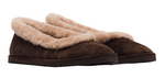 Pair of brown slippers with beige fur lining on a white background - Image 2