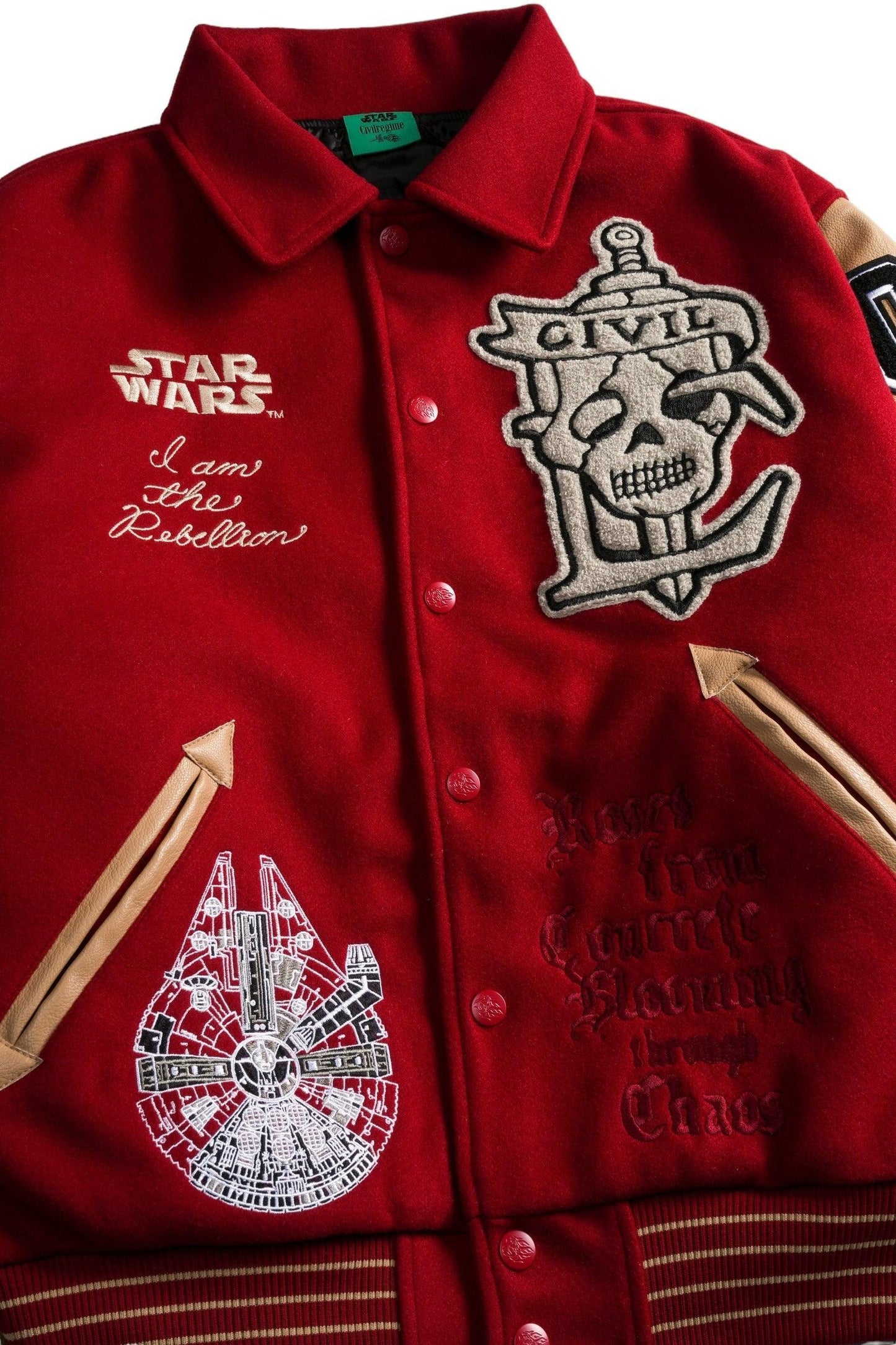 Star Wars x Civil Regime Rebellion Letterman Jacket Deep Red & Sand