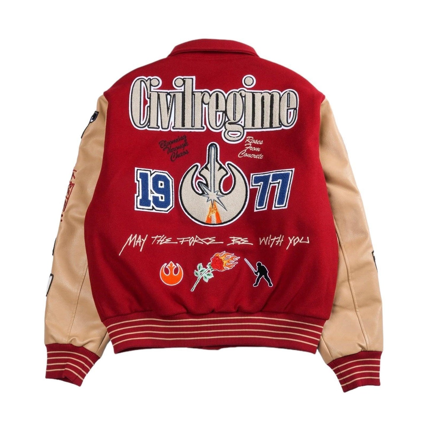 Star Wars x Civil Regime Rebellion Letterman Jacket Deep Red & Sand