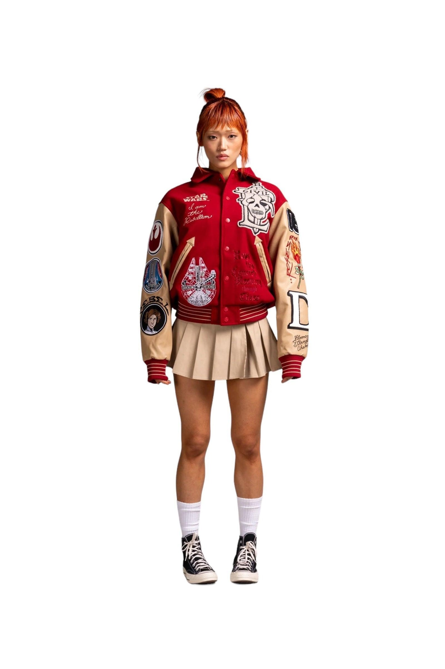 Star Wars x Civil Regime Rebellion Letterman Jacket Deep Red & Sand