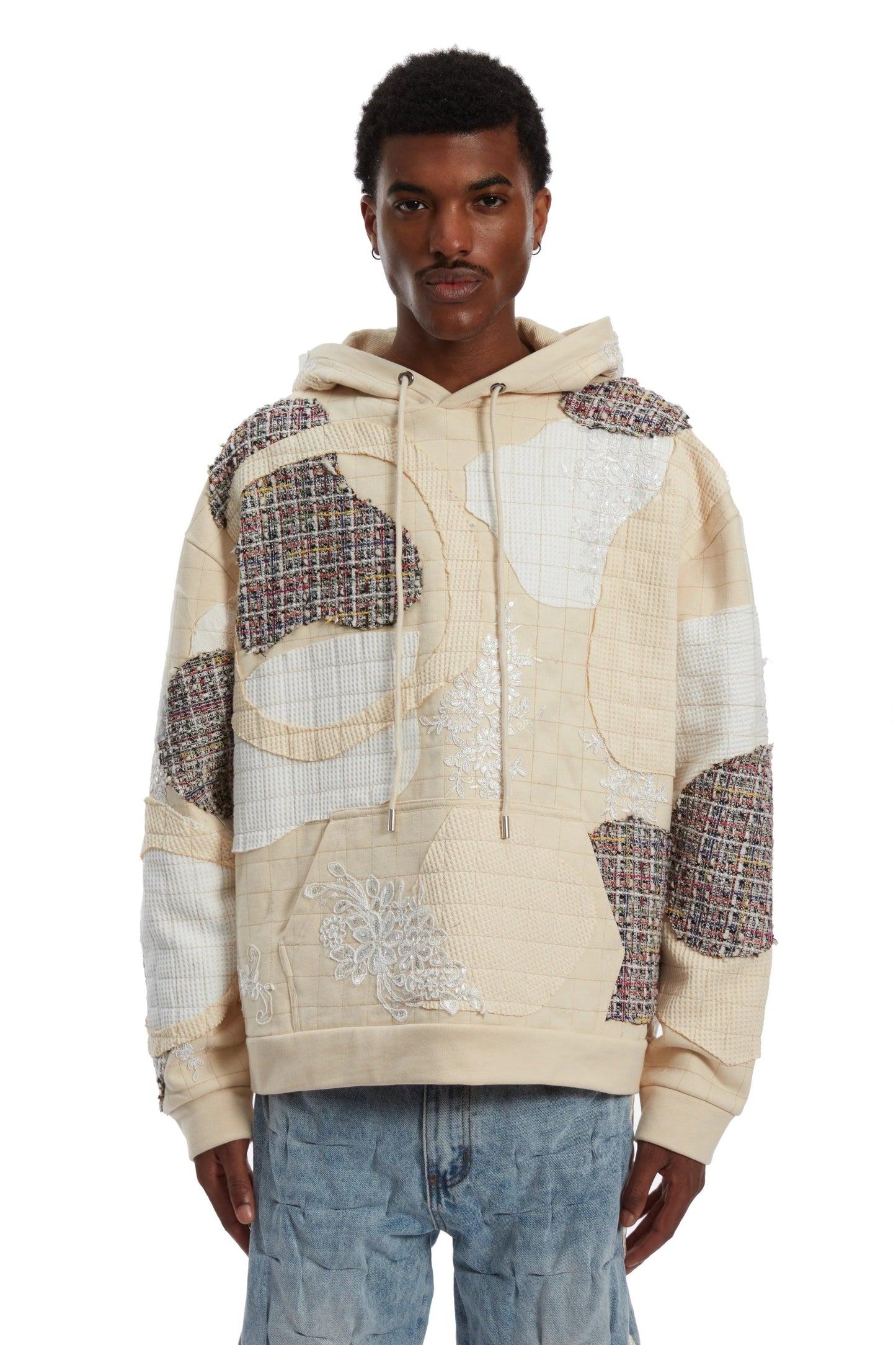 Who Decides War Tweed Patchwork Hooded Sweatshirt