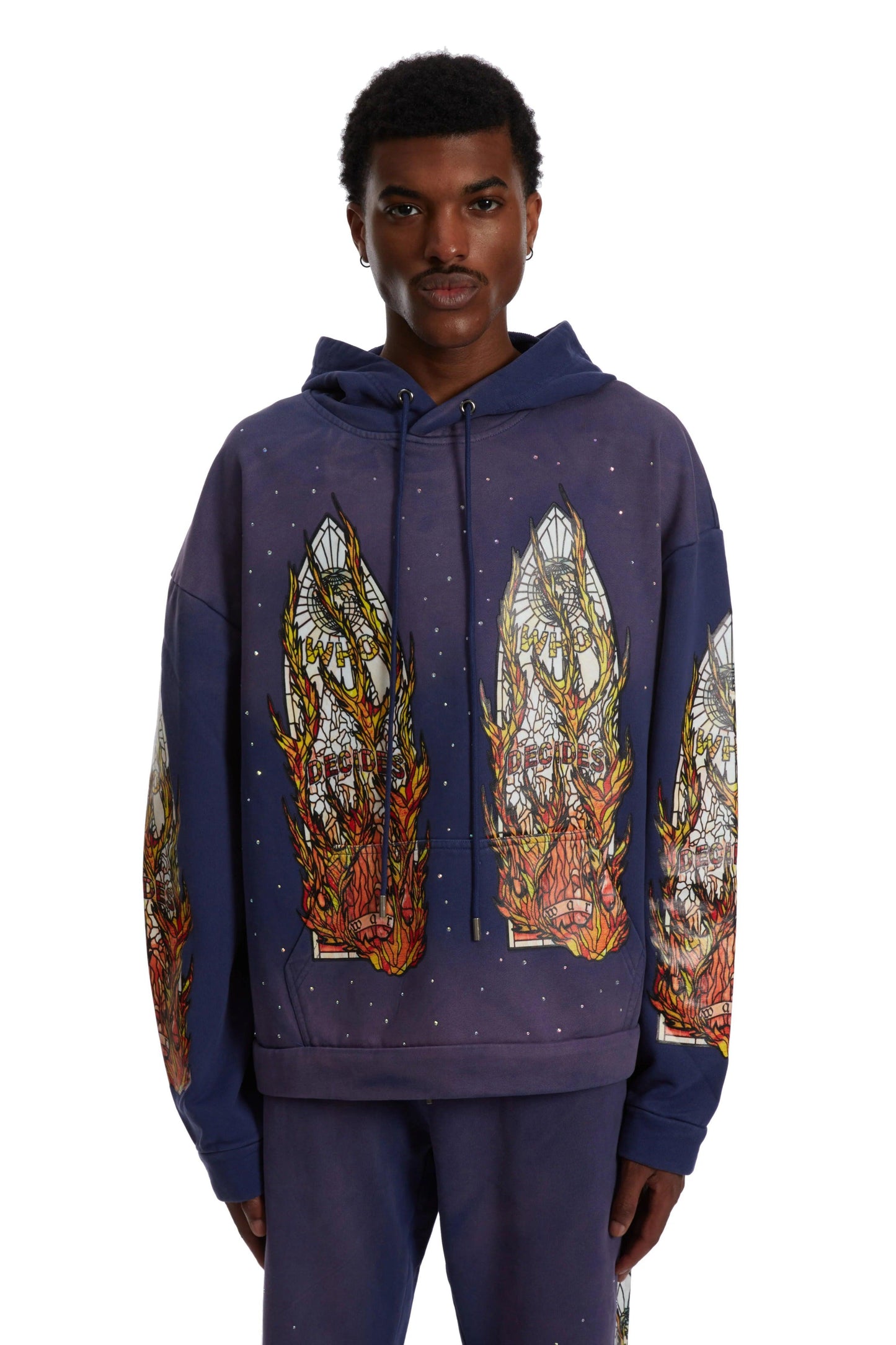 Who Decides War Flame Glass Hooded Sweatshirt Blue