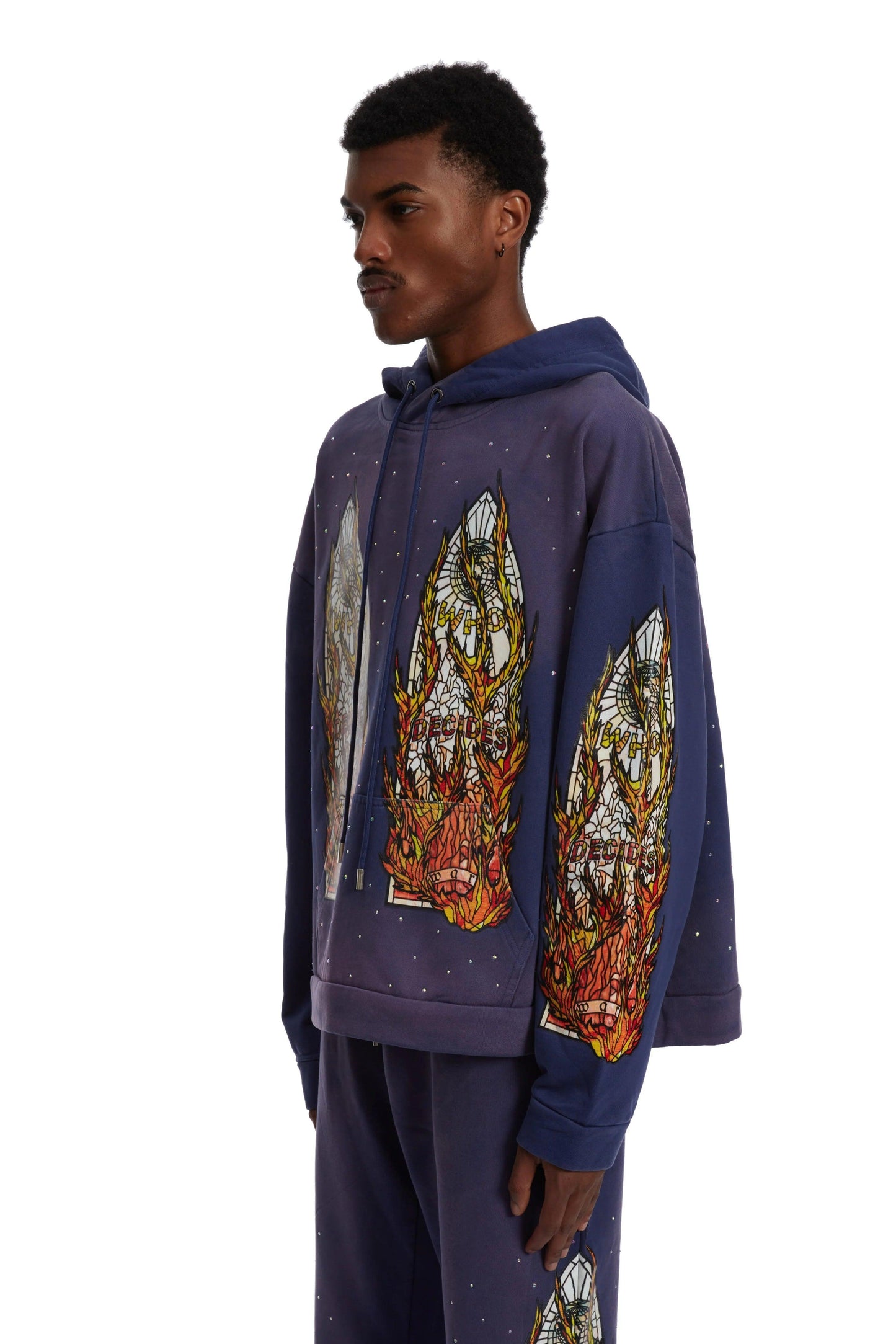 Who Decides War Flame Glass Hooded Sweatshirt Blue