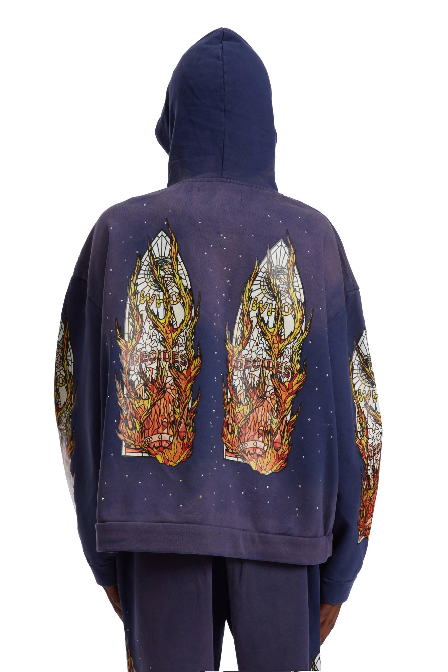 Who Decides War Flame Glass Hooded Sweatshirt Blue