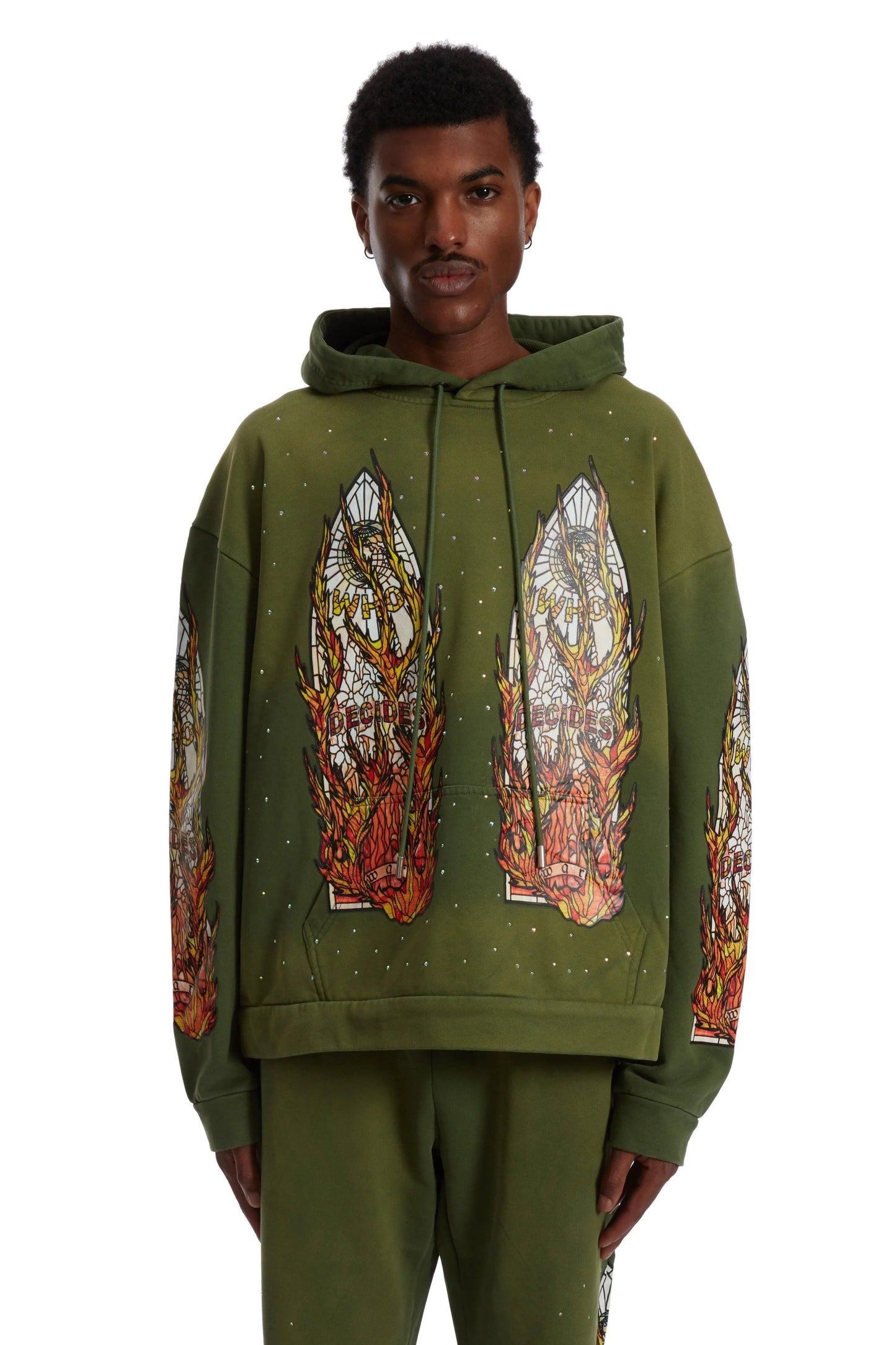 Who Decides War Flame Glass Hooded Sweatshirt Green