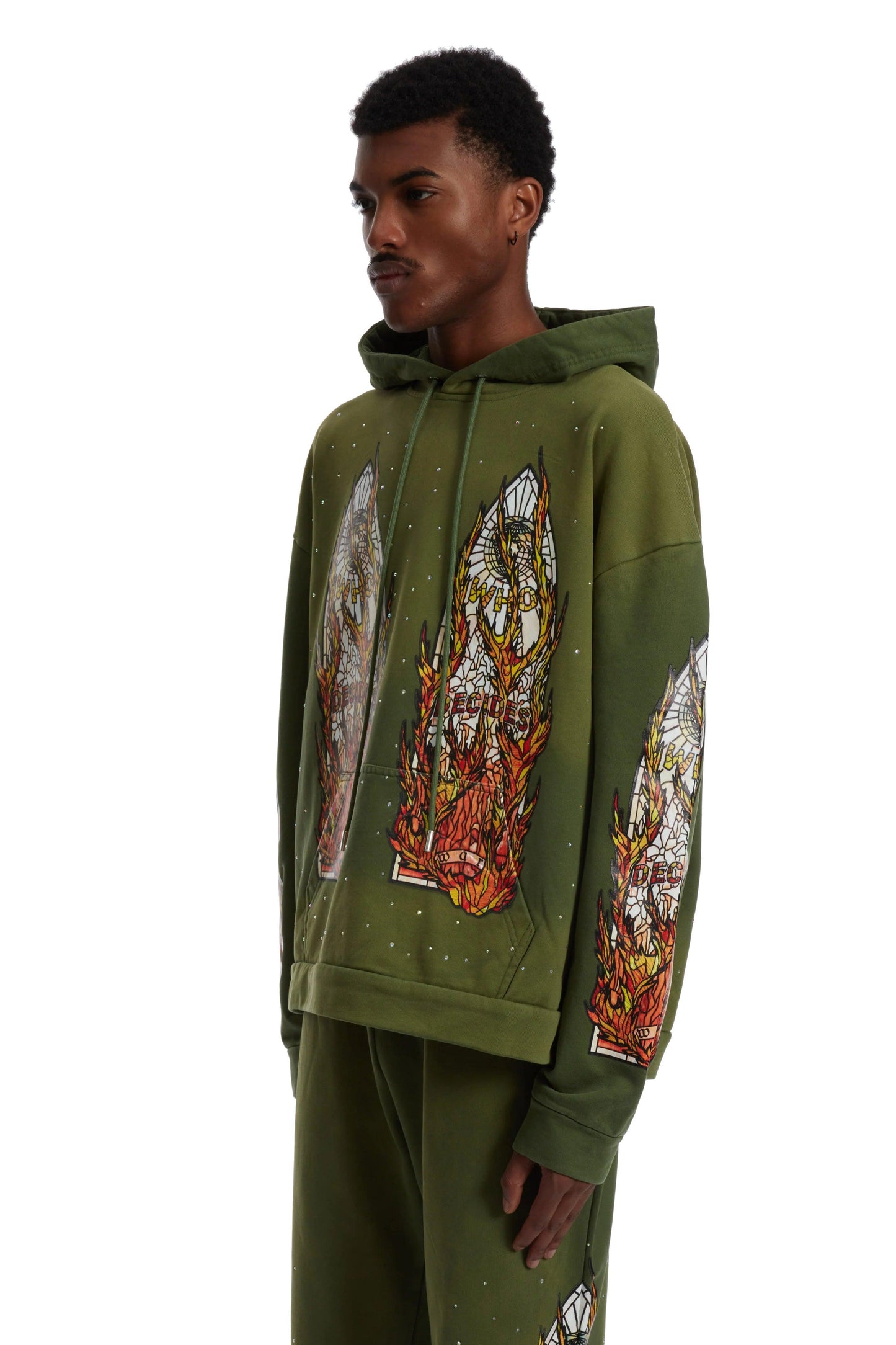 Who Decides War Flame Glass Hooded Sweatshirt Green