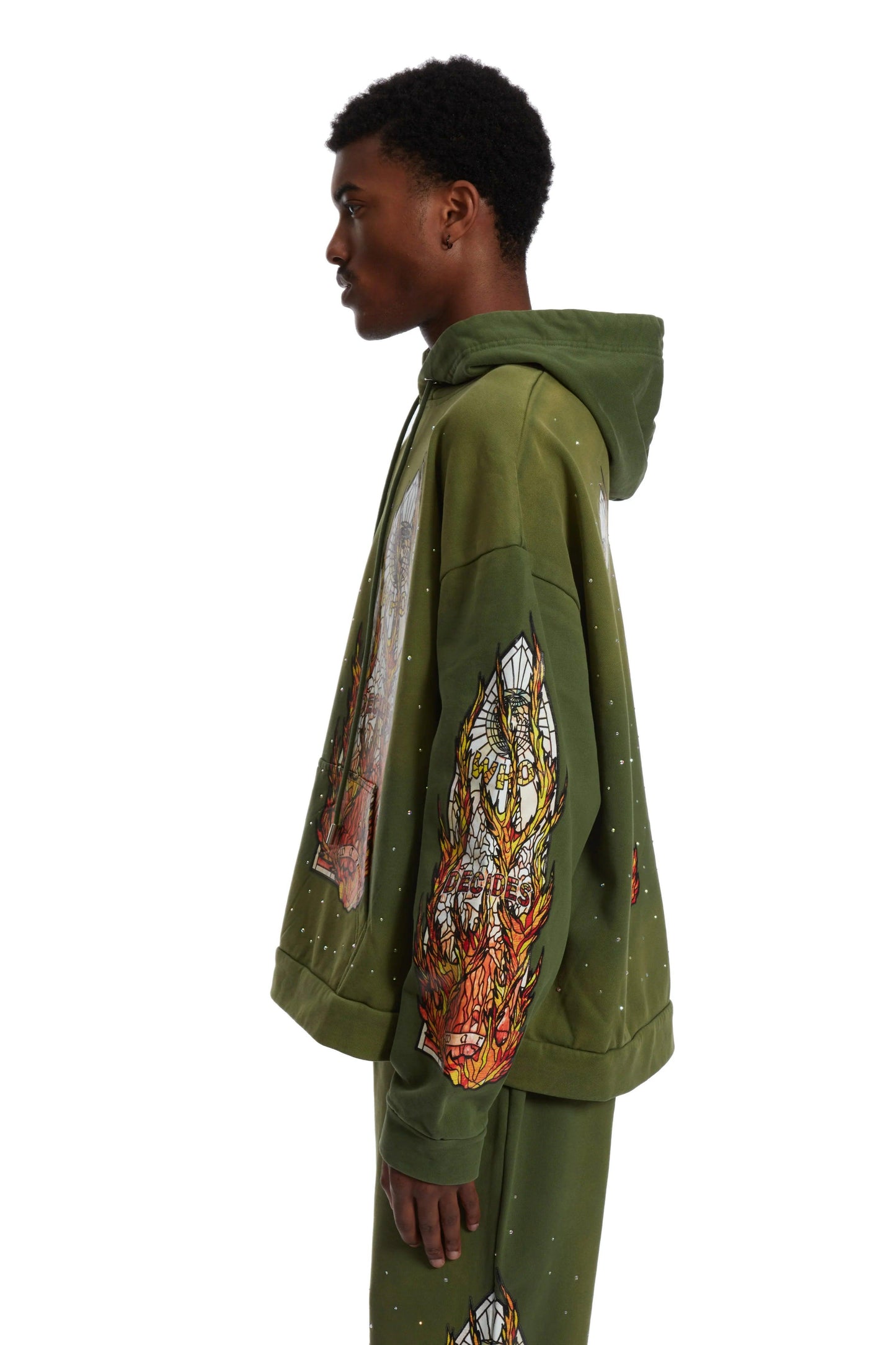 Who Decides War Flame Glass Hooded Sweatshirt Green