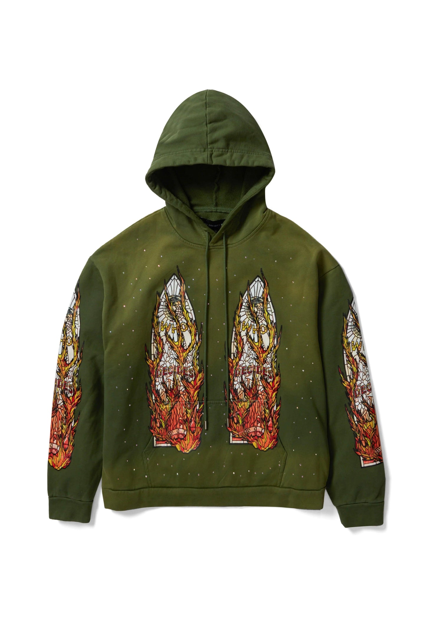 Who Decides War Flame Glass Hooded Sweatshirt Green