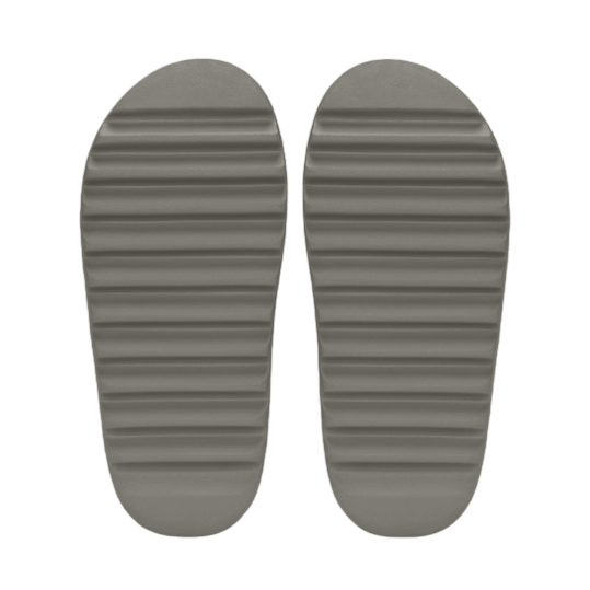 Pair of gray striped shoe inserts on a white background