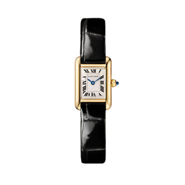 Orologio Cartier Tank Louis Cartier, modello mini, movimento al quarzo, oro giallo e pelle