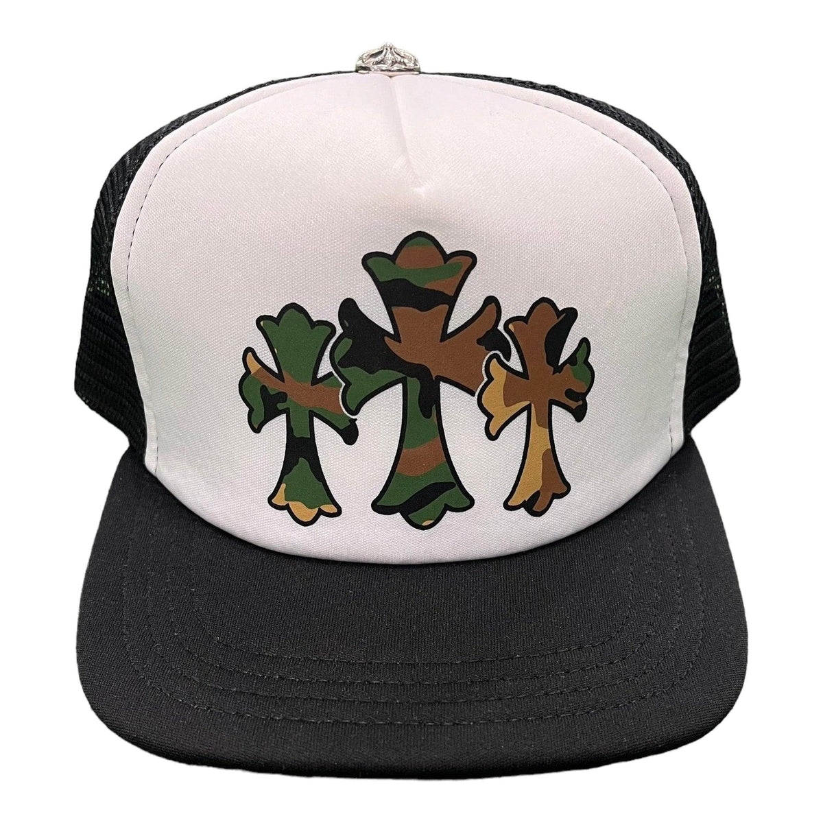 Chrome Hearts King Taco Camo Cross Trucker Hat Black / White - Supra Sneakers