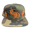 Chrome Hearts Leather Patches Snapback Hat Camo / Orange