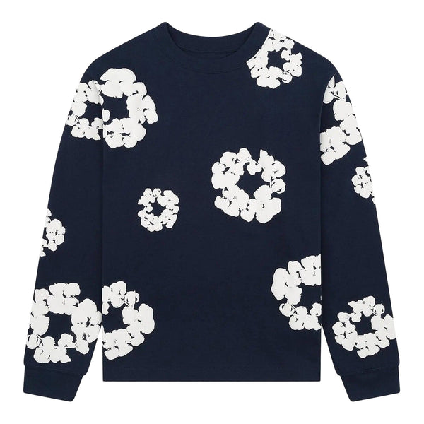 Denim Tears Long Sleeve Cotton Wreath Tee Navy Blue
