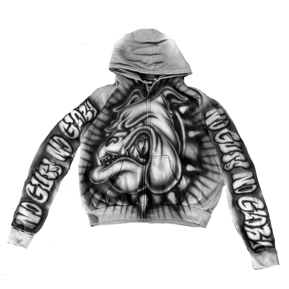 Hellstar Dog Airbrush Zip-Up Hoodie Grey - Sneakersbe Sneakers Sale Online
