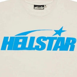 Hellstar Studios T-Shirt Classica con Stampa a Gel Beige e Azzurro Chiaro