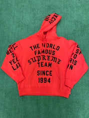 Supreme Team Flocked Hooded Sweatshirt Bright Red, Sweatshirt - Supra Sneakers