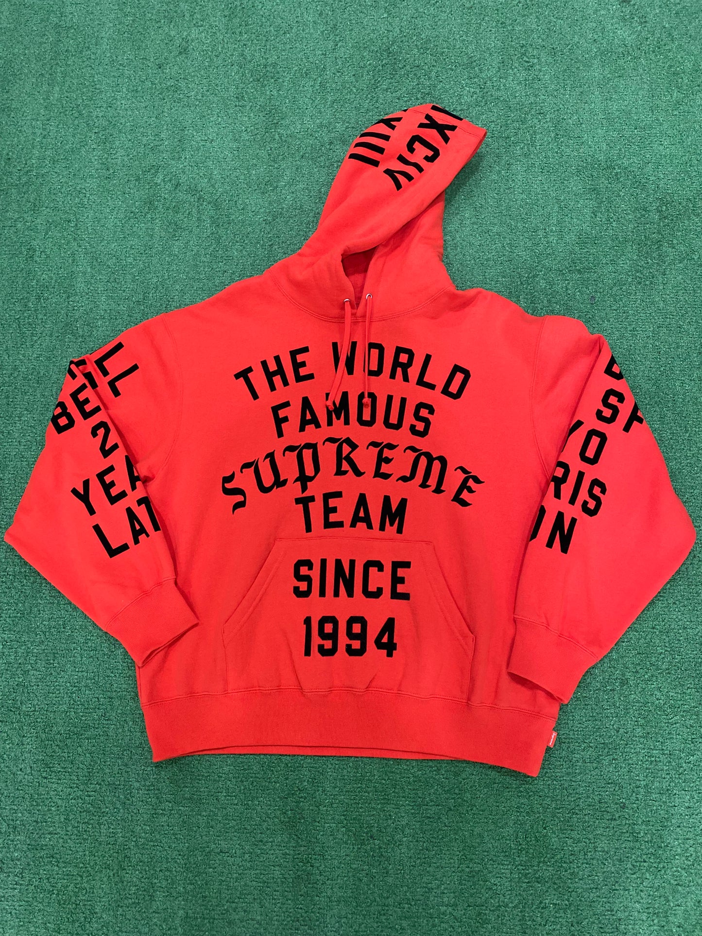 Supreme Team Flocked Hooded Sweatshirt Bright Red, Sweatshirt - Paroissesaintefoy Sneakers Sale Online