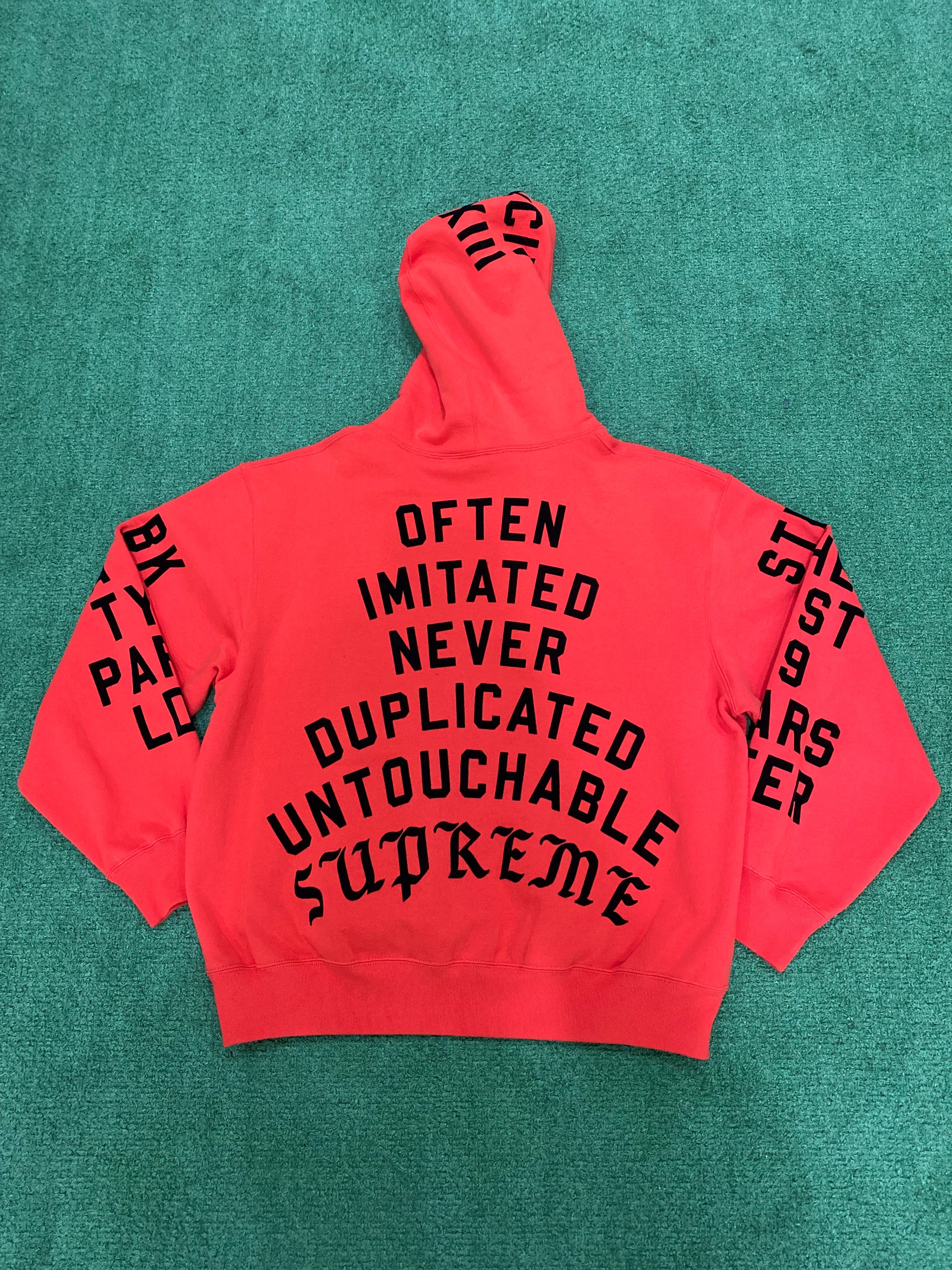 Supreme Team Flocked Hooded Sweatshirt Bright Red-Supra Sneakers-$280.00