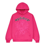 Sp5der Rhinestone Legacy Web Hoodie Pink & Black - Image 1